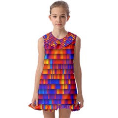 Geometric Pattern Colorful Fluorescent Background Kids  Pilgrim Collar Ruffle Hem Dress by Jancukart