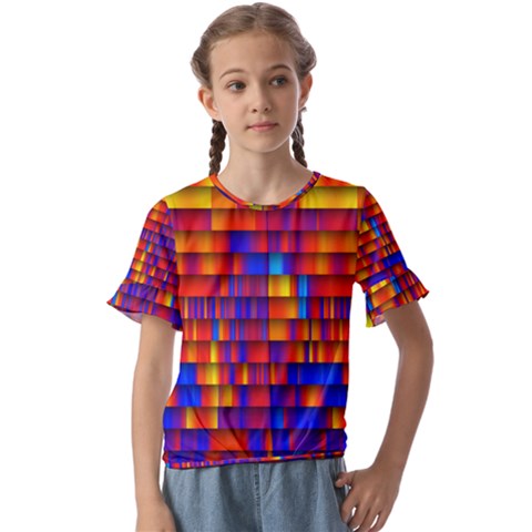 Geometric Pattern Colorful Fluorescent Background Kids  Cuff Sleeve Scrunch Bottom Tee by Jancukart