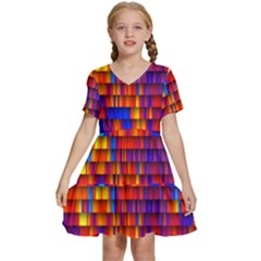 Geometric Pattern Colorful Fluorescent Background Kids  Short Sleeve Tiered Mini Dress