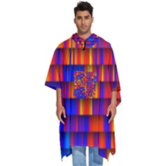 Geometric Pattern Colorful Fluorescent Background Men s Hooded Rain Ponchos