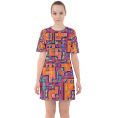 Background Graphic Beautiful Wallpaper Art Abstract Sixties Short Sleeve Mini Dress