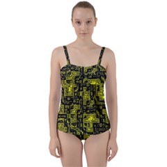 Background Graphic Beautiful Wallpaper Yellow Twist Front Tankini Set