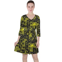 Background Graphic Beautiful Wallpaper Yellow Quarter Sleeve Ruffle Waist Dress