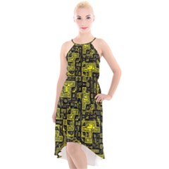 Background Graphic Beautiful Wallpaper Yellow High-low Halter Chiffon Dress 