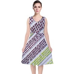 Field Agriculture Farm Stripes Diagonal Pattern V-neck Midi Sleeveless Dress 