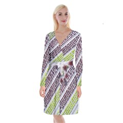 Field Agriculture Farm Stripes Diagonal Pattern Long Sleeve Velvet Front Wrap Dress