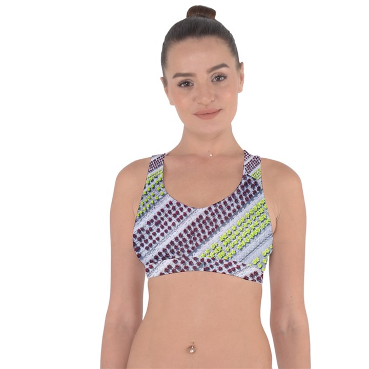 Field Agriculture Farm Stripes Diagonal Pattern Cross String Back Sports Bra