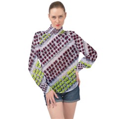 Field Agriculture Farm Stripes Diagonal Pattern High Neck Long Sleeve Chiffon Top by Jancukart