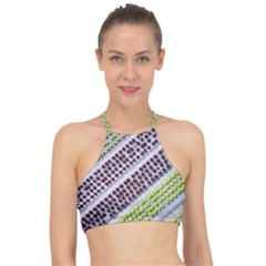 Field Agriculture Farm Stripes Diagonal Pattern Racer Front Bikini Top