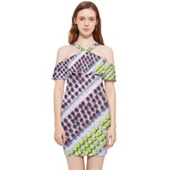 Field Agriculture Farm Stripes Diagonal Pattern Shoulder Frill Bodycon Summer Dress by Jancukart