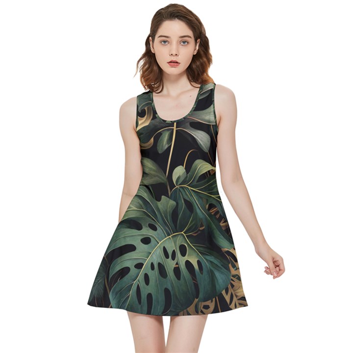 Tropical Leaves Leaf Foliage Monstera Nature Home Inside Out Reversible Sleeveless Dress