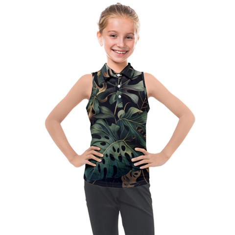 Tropical Leaves Leaf Foliage Monstera Nature Home Kids  Sleeveless Polo Tee by Jancukart