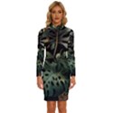 Tropical Leaves Leaf Foliage Monstera Nature Home Long Sleeve Shirt Collar Bodycon Dress View1