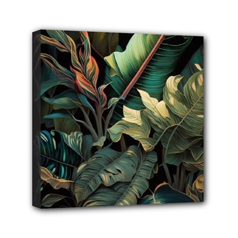 Tropical Leaf Leaves Foliage Monstera Nature Mini Canvas 6  X 6  (stretched) by Jancukart