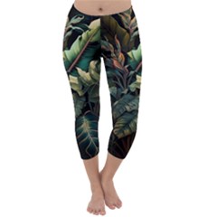 Tropical Leaf Leaves Foliage Monstera Nature Capri Winter Leggings 