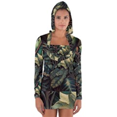 Tropical Leaf Leaves Foliage Monstera Nature Long Sleeve Hooded T-shirt