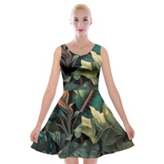 Tropical Leaf Leaves Foliage Monstera Nature Velvet Skater Dress