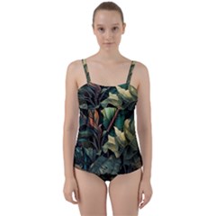 Tropical Leaf Leaves Foliage Monstera Nature Twist Front Tankini Set