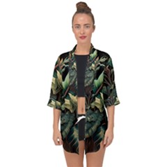 Tropical Leaf Leaves Foliage Monstera Nature Open Front Chiffon Kimono