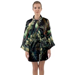 Tropical Leaf Leaves Foliage Monstera Nature Long Sleeve Satin Kimono