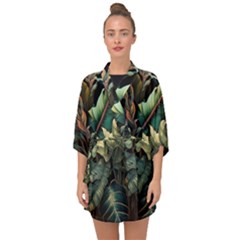 Tropical Leaf Leaves Foliage Monstera Nature Half Sleeve Chiffon Kimono