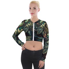 Tropical Leaf Leaves Foliage Monstera Nature Long Sleeve Cropped Velvet Jacket