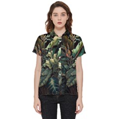 Tropical Leaf Leaves Foliage Monstera Nature Short Sleeve Pocket Shirt