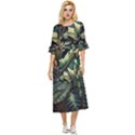 Tropical Leaf Leaves Foliage Monstera Nature Double Cuff Midi Dress View1