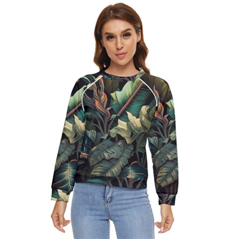 Tropical Leaf Leaves Foliage Monstera Nature Women s Long Sleeve Raglan Tee by Jancukart