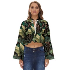 Tropical Leaf Leaves Foliage Monstera Nature Boho Long Bell Sleeve Top by Jancukart