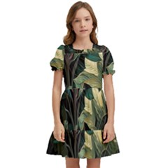 Tropical Leaf Leaves Foliage Monstera Nature Kids  Puff Sleeved Dress