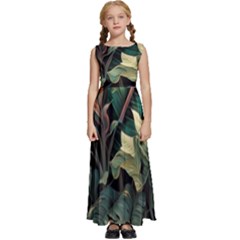 Tropical Leaf Leaves Foliage Monstera Nature Kids  Satin Sleeveless Maxi Dress