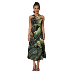 Tropical Leaf Leaves Foliage Monstera Nature Sleeveless Cross Front Cocktail Midi Chiffon Dress by Jancukart