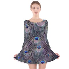 Peacock Feathers Peacock Bird Feathers Long Sleeve Velvet Skater Dress