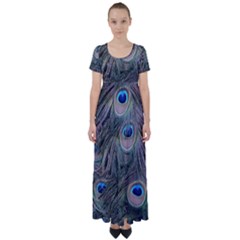 Peacock Feathers Peacock Bird Feathers High Waist Short Sleeve Maxi Dress