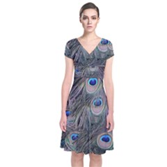 Peacock Feathers Peacock Bird Feathers Short Sleeve Front Wrap Dress