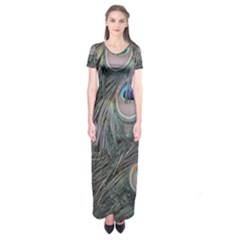 Peacock Feathers Peacock Bird Feathers Short Sleeve Maxi Dress