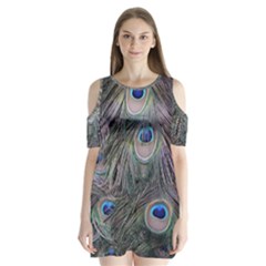 Peacock Feathers Peacock Bird Feathers Shoulder Cutout Velvet One Piece