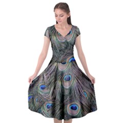 Peacock Feathers Peacock Bird Feathers Cap Sleeve Wrap Front Dress