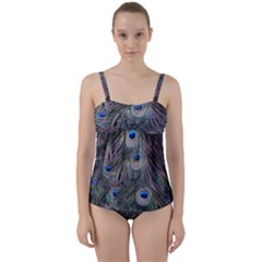 Peacock Feathers Peacock Bird Feathers Twist Front Tankini Set