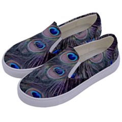 Peacock Feathers Peacock Bird Feathers Kids  Canvas Slip Ons by Jancukart