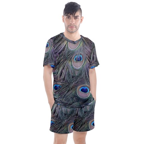 Peacock Feathers Peacock Bird Feathers Men s Mesh Tee And Shorts Set by Jancukart