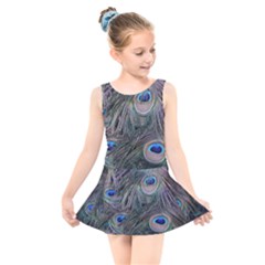 Peacock Feathers Peacock Bird Feathers Kids  Skater Dress Swimsuit