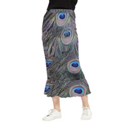 Peacock Feathers Peacock Bird Feathers Maxi Fishtail Chiffon Skirt