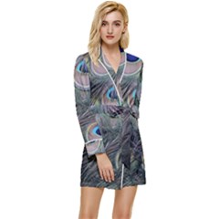 Peacock Feathers Peacock Bird Feathers Long Sleeve Satin Robe