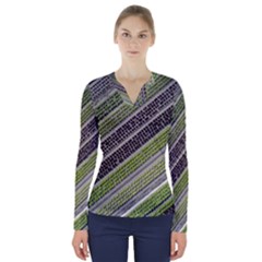 Field Agriculture Farm Stripes Diagonal V-neck Long Sleeve Top by Jancukart