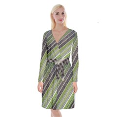 Field Agriculture Farm Stripes Diagonal Long Sleeve Velvet Front Wrap Dress by Jancukart