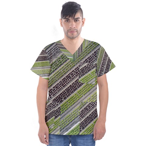 Field Agriculture Farm Stripes Diagonal Men s V-neck Scrub Top by Jancukart