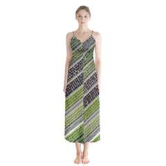 Field Agriculture Farm Stripes Diagonal Button Up Chiffon Maxi Dress by Jancukart