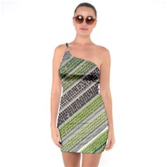 Field Agriculture Farm Stripes Diagonal One Shoulder Ring Trim Bodycon Dress by Jancukart